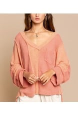 LATA Coral Reef Textured V-Neck Top