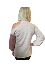 LATA Two Tone Open Shoulder Sweater