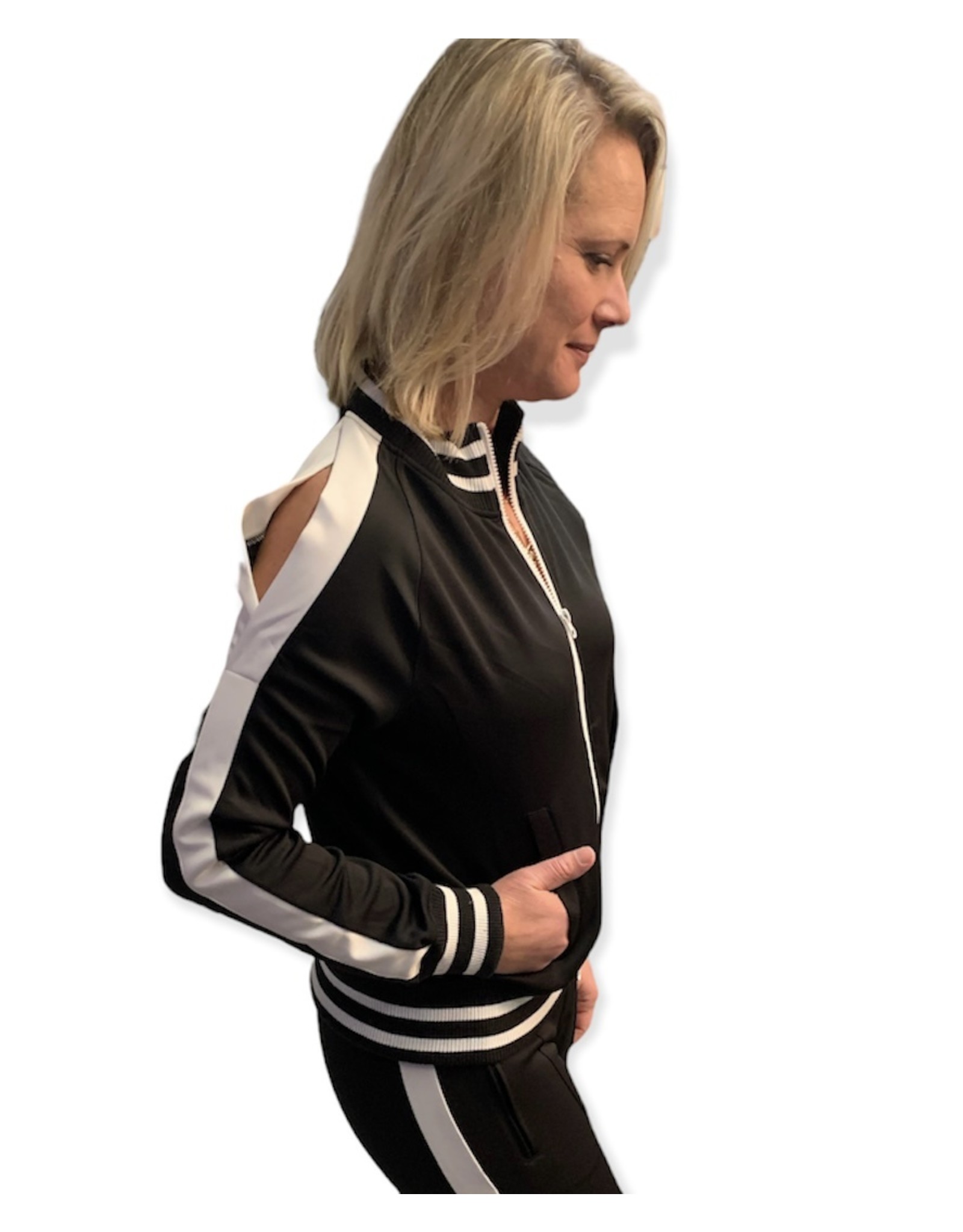 LATA On the Go B&W Jacket w/ Cold Shoulders