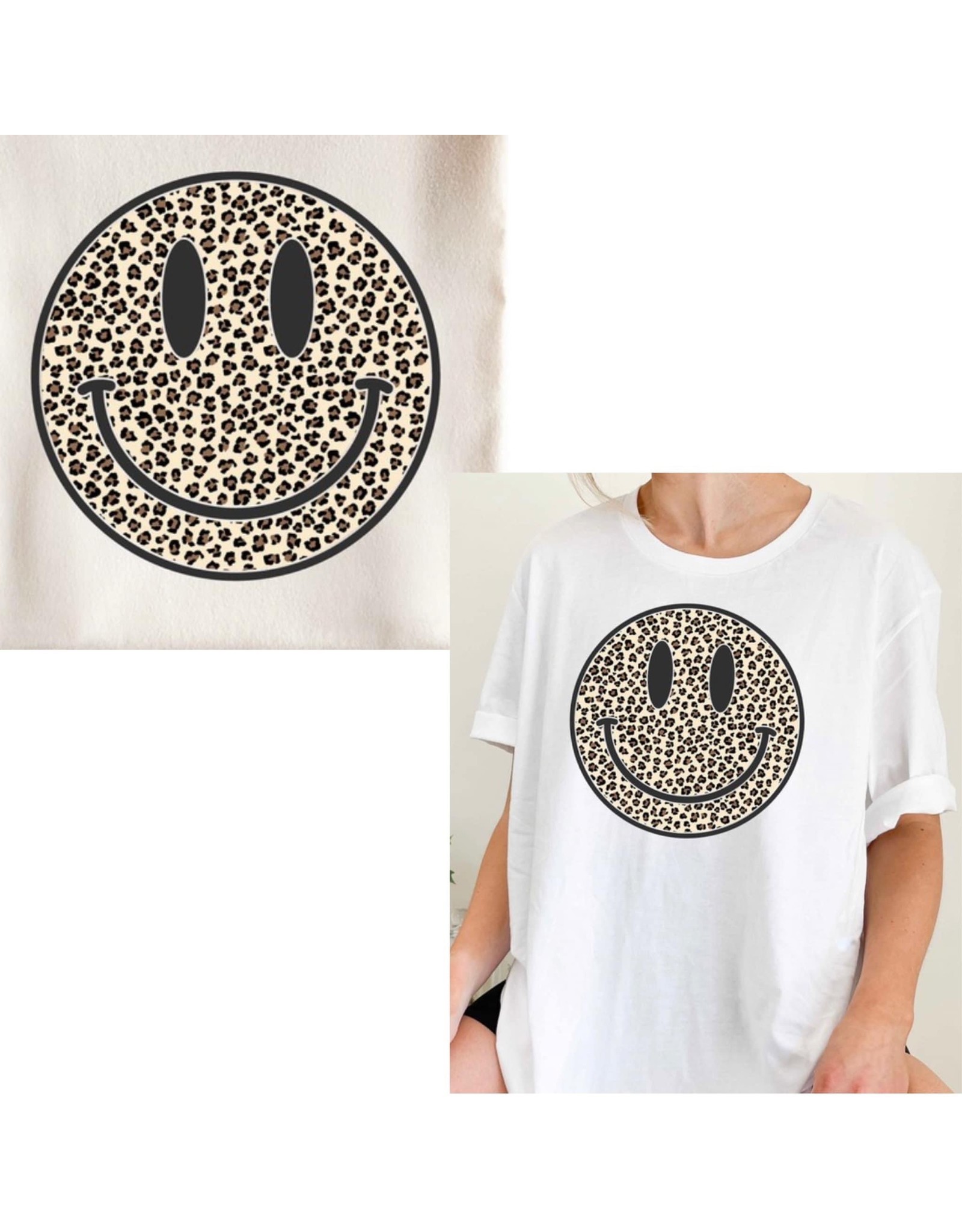 LATA Leopard Smiley Face Graphic Tee