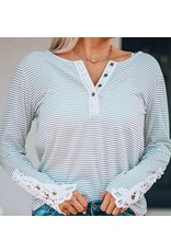 LATA Stripe & Lace Long Sleeve Top