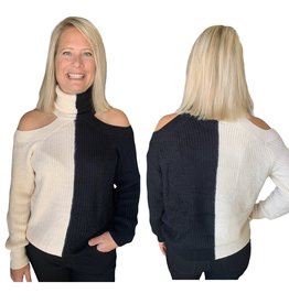 LATA Peek-A-Boo Cold Shoulder Turtleneck Sweater