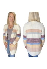 LATA Color Dream Striped Fuzzy Cardigan