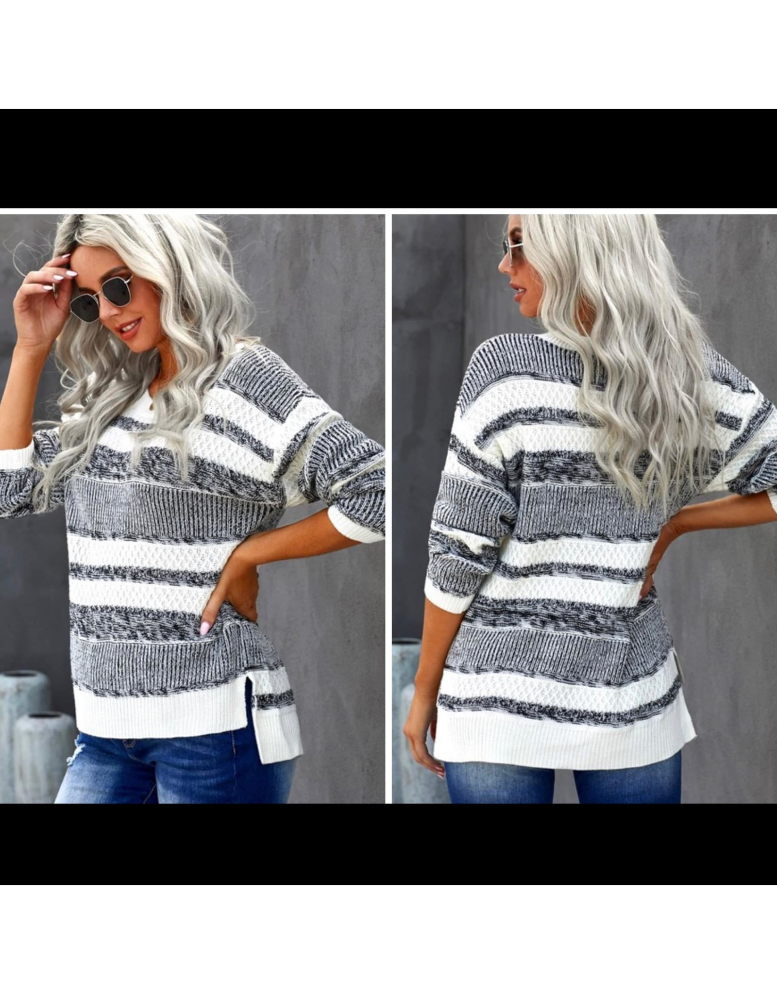 LATA Textured Feel Striped Sweater