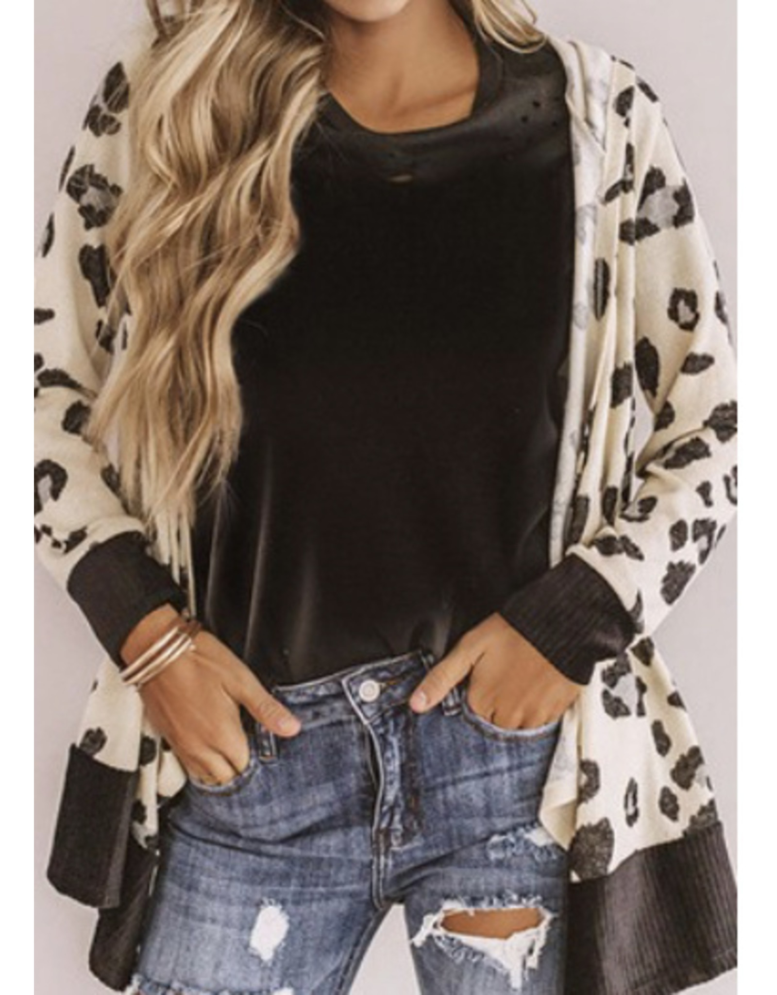 LATA Snow Leopard Contrasting Cardigan