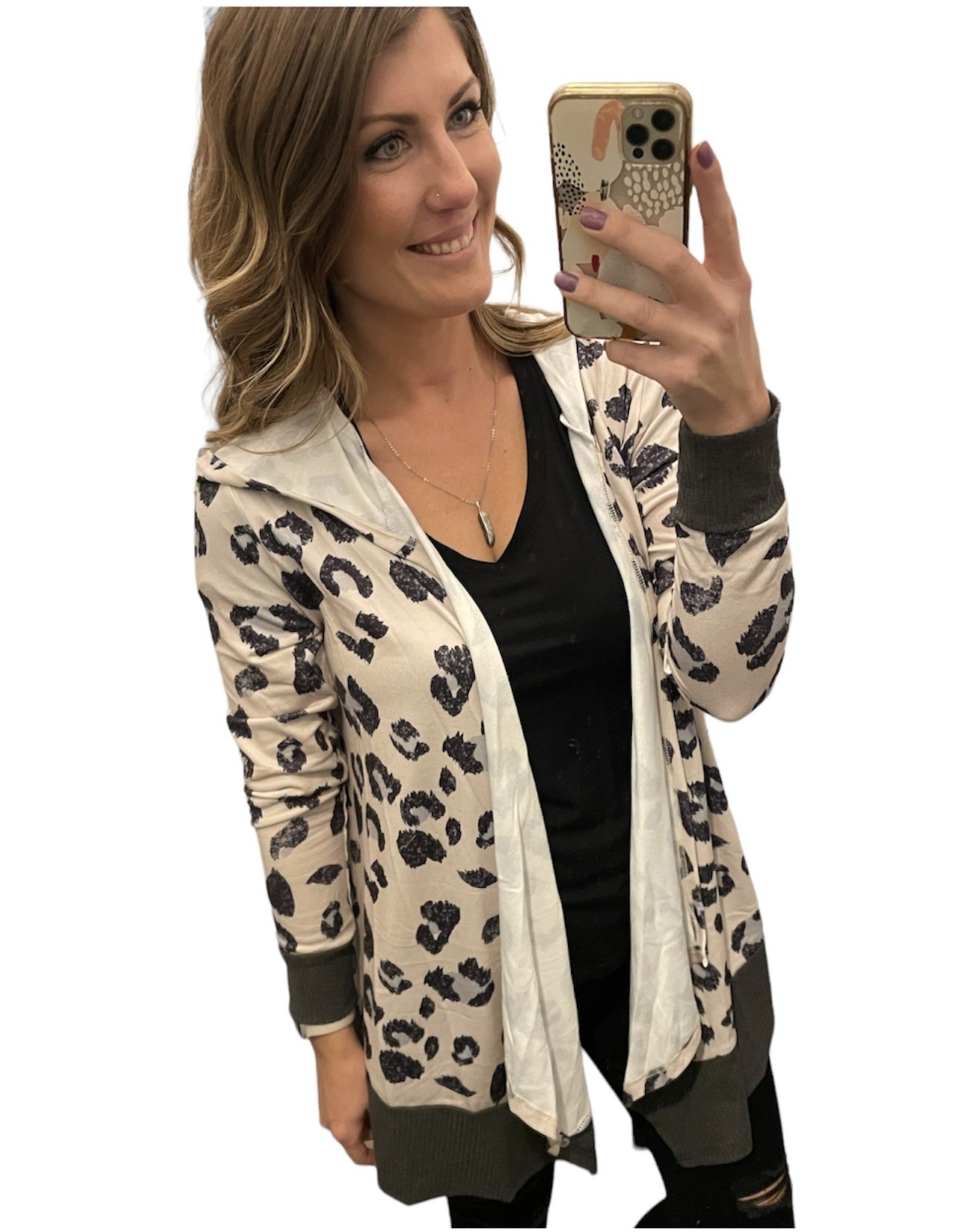 LATA Snow Leopard Contrasting Cardigan