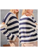 LATA Secret Cut Out Striped Sweater