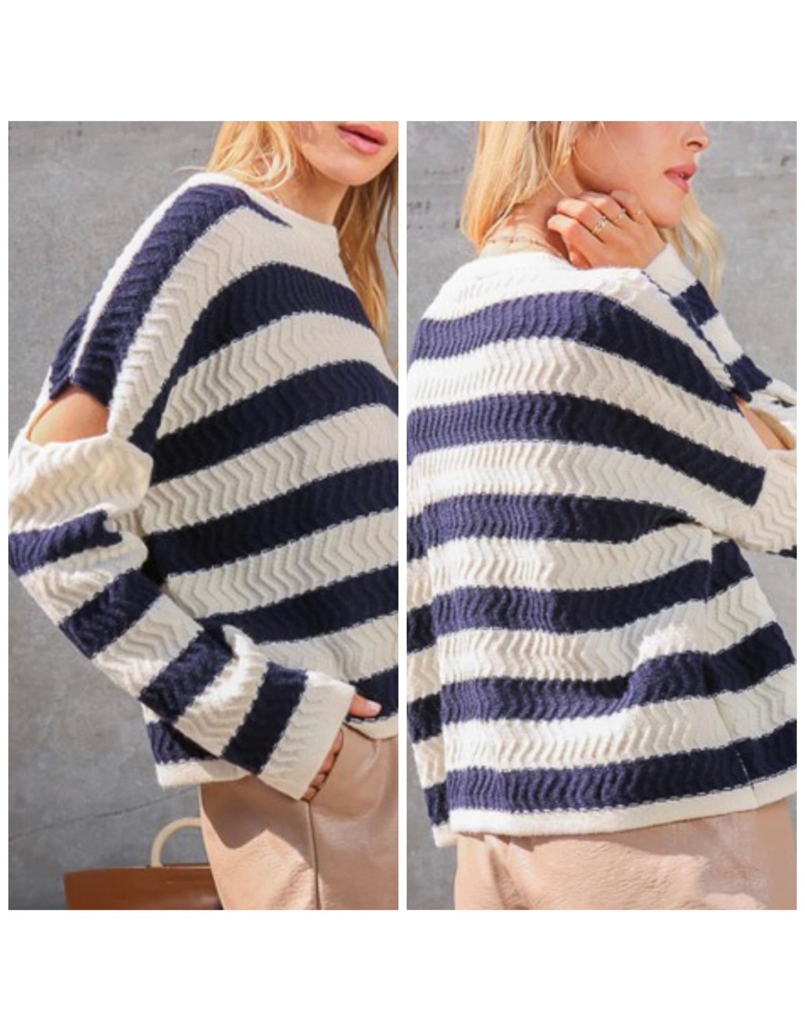 LATA Secret Cut Out Striped Sweater