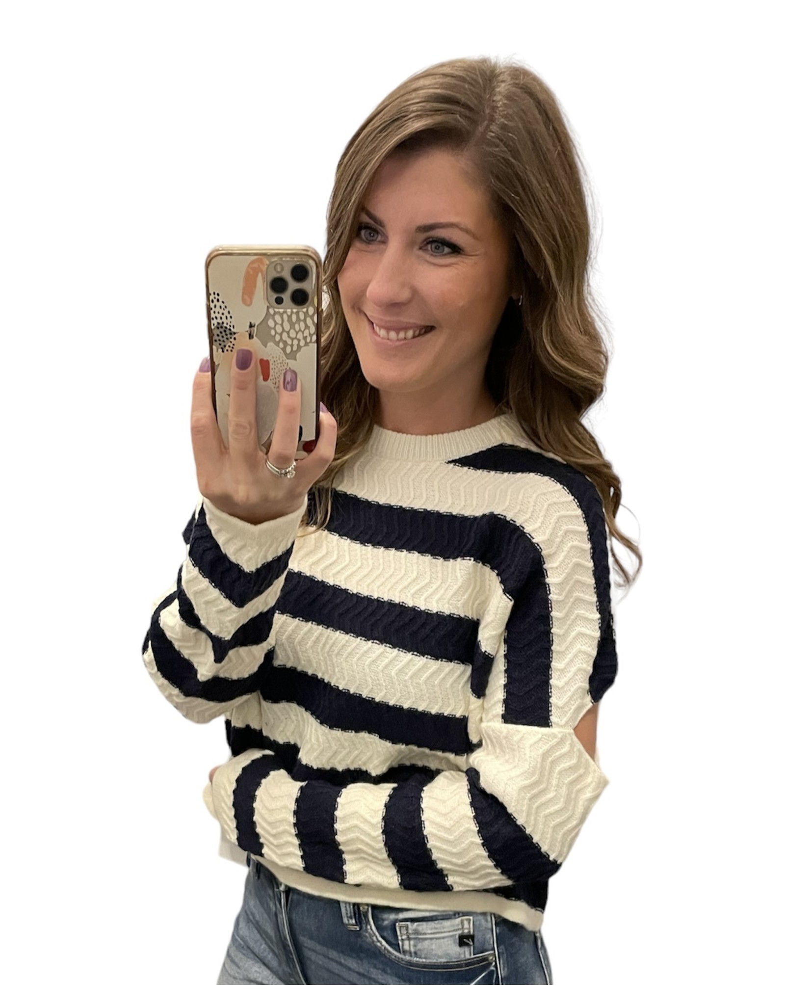 LATA Secret Cut Out Striped Sweater