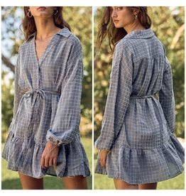 LATA Windowpane Ruffle Dress