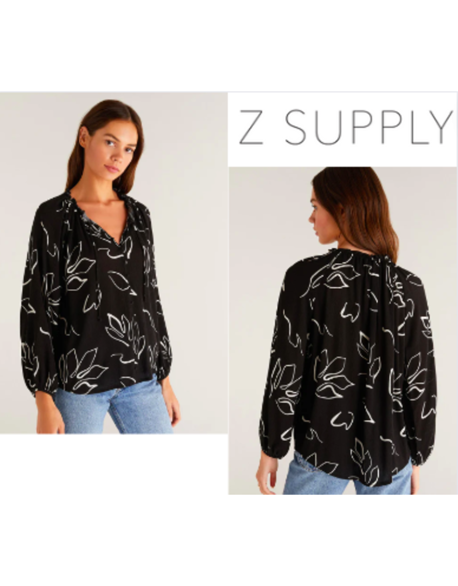 Z Supply Z Supply Athena Abstract Black Blouse