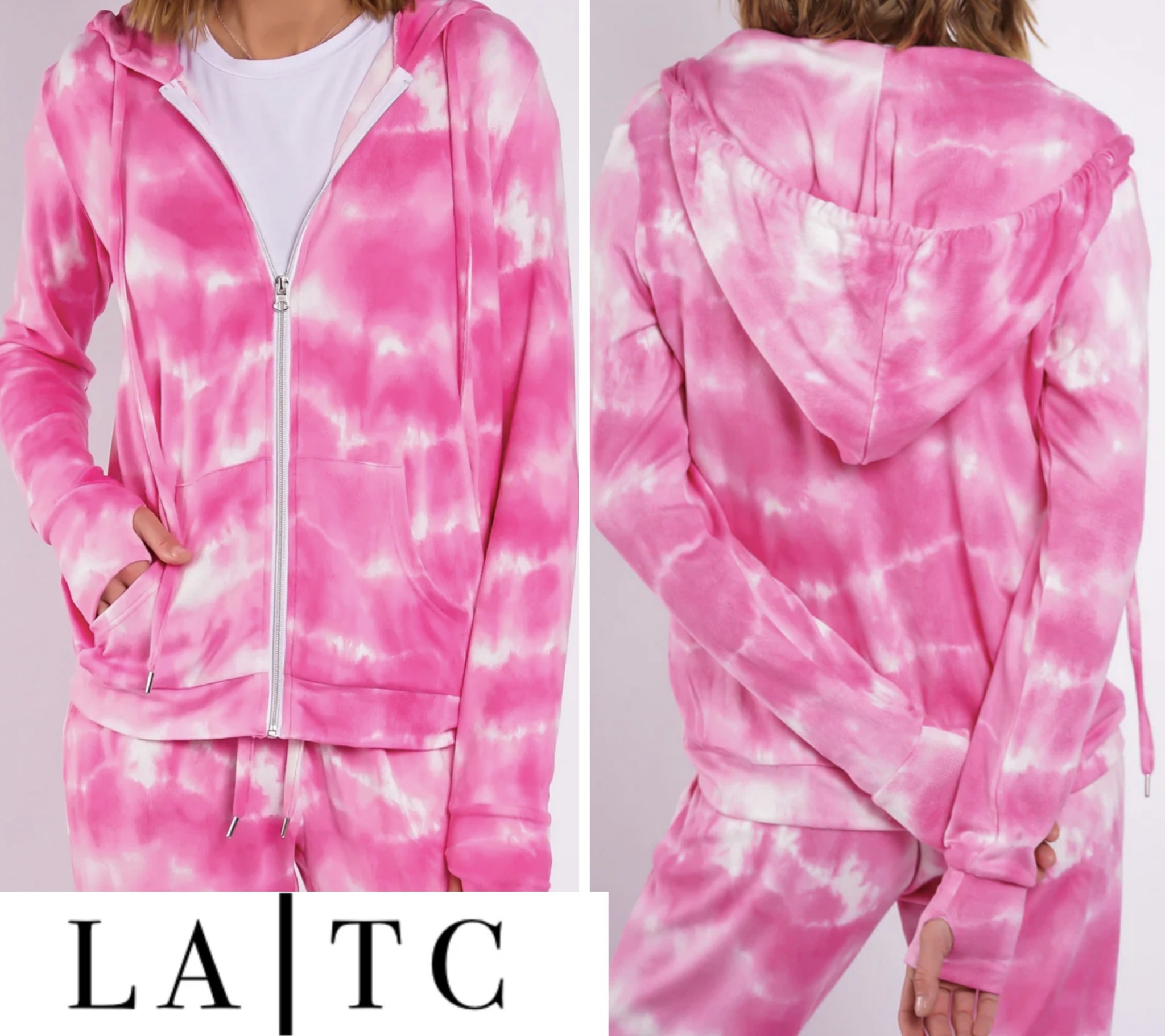 Hot LA|TC - Dye Zip Trends Addict Pink Hoodie Tie LA Up