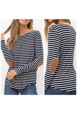 LATA Sailing Seas Striped L/S Top w/ Elbow Patches