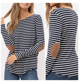 LATA Sailing Seas Striped L/S Top w/ Elbow Patches