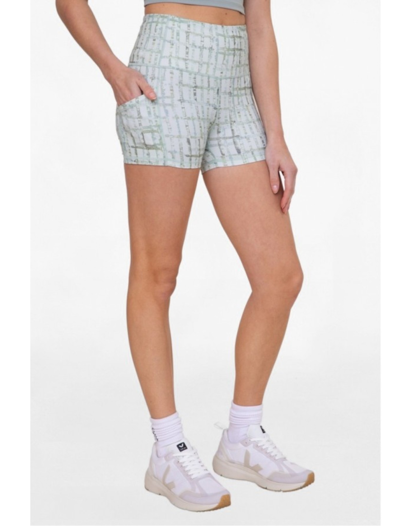 Mono b trellis high waist active shorts sage