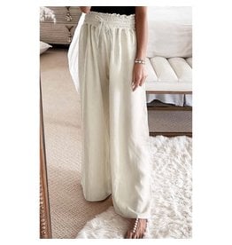 LATA Smocked beige wide leg pants