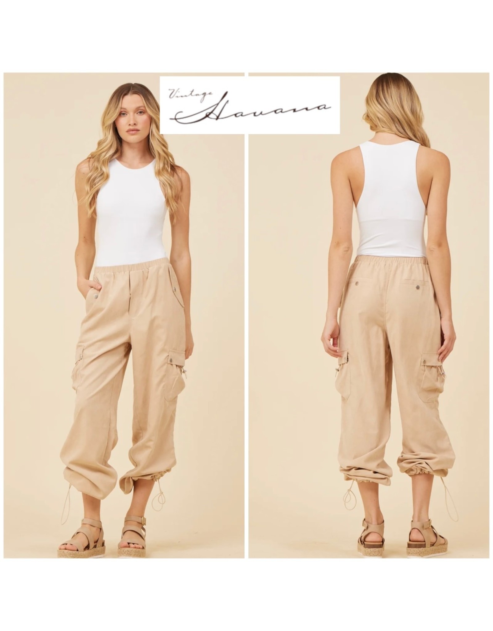 Vintage havana Vintage Havana Khaki Soft Sueded Parachute Pant MP373