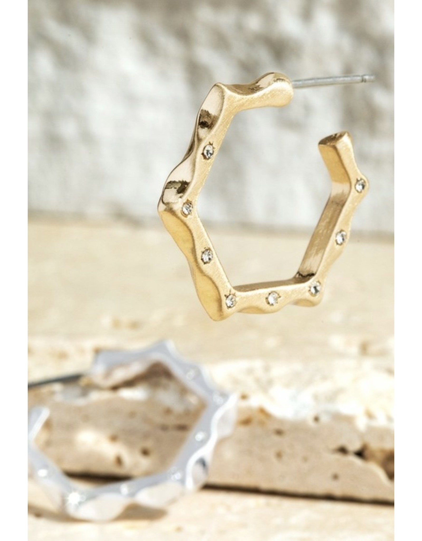LATA Earrings in metal hexagon & crystal design
