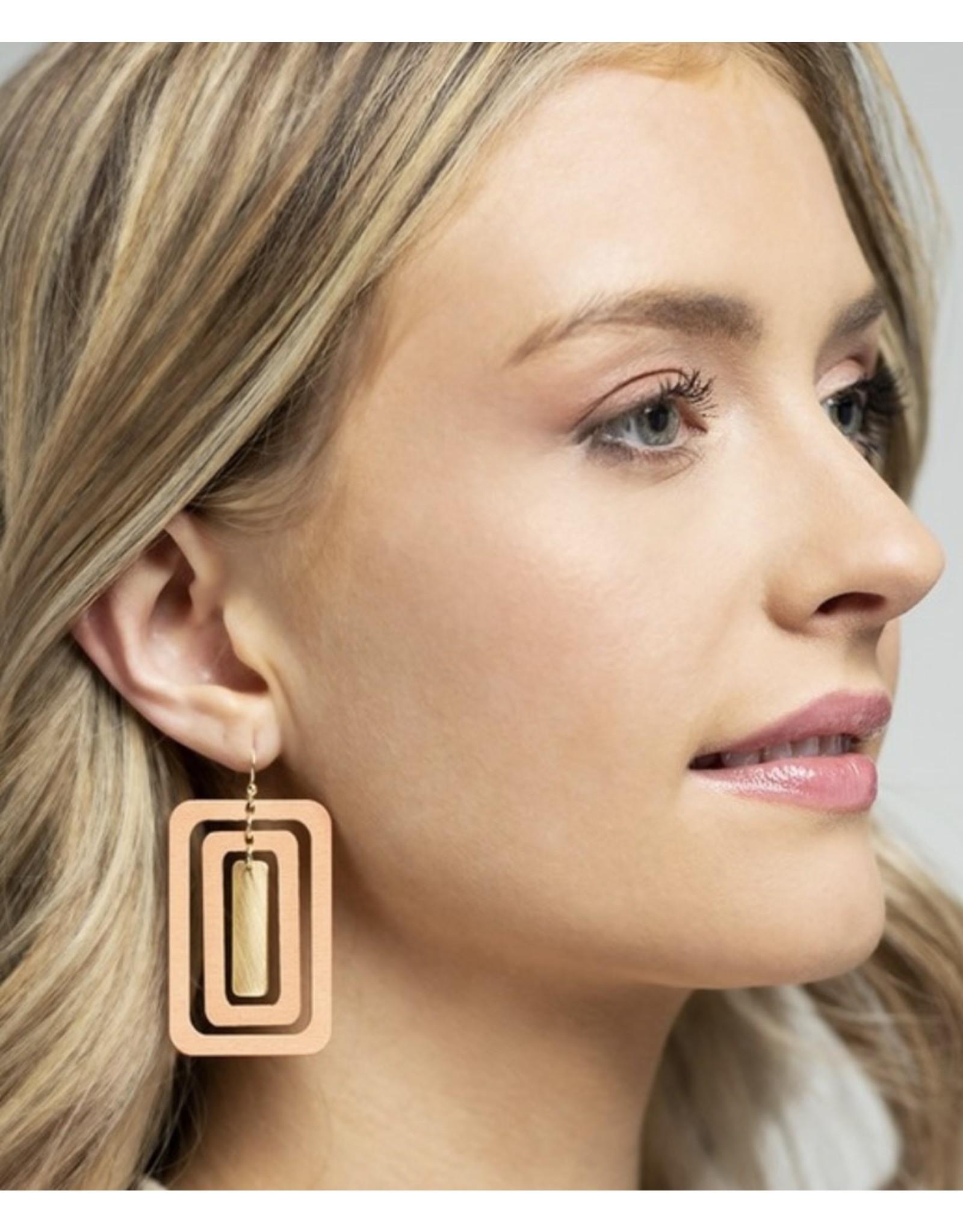 LATA Earrings triple layer wood square design