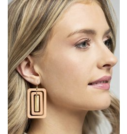 LATA Earrings triple layer wood square design