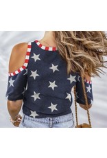 LATA Cold shoulder stars and stripes top