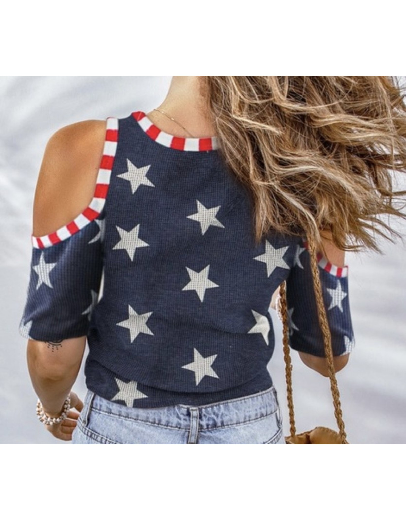 LATA Cold shoulder stars and stripes top