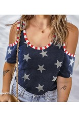 LATA Cold shoulder stars and stripes top