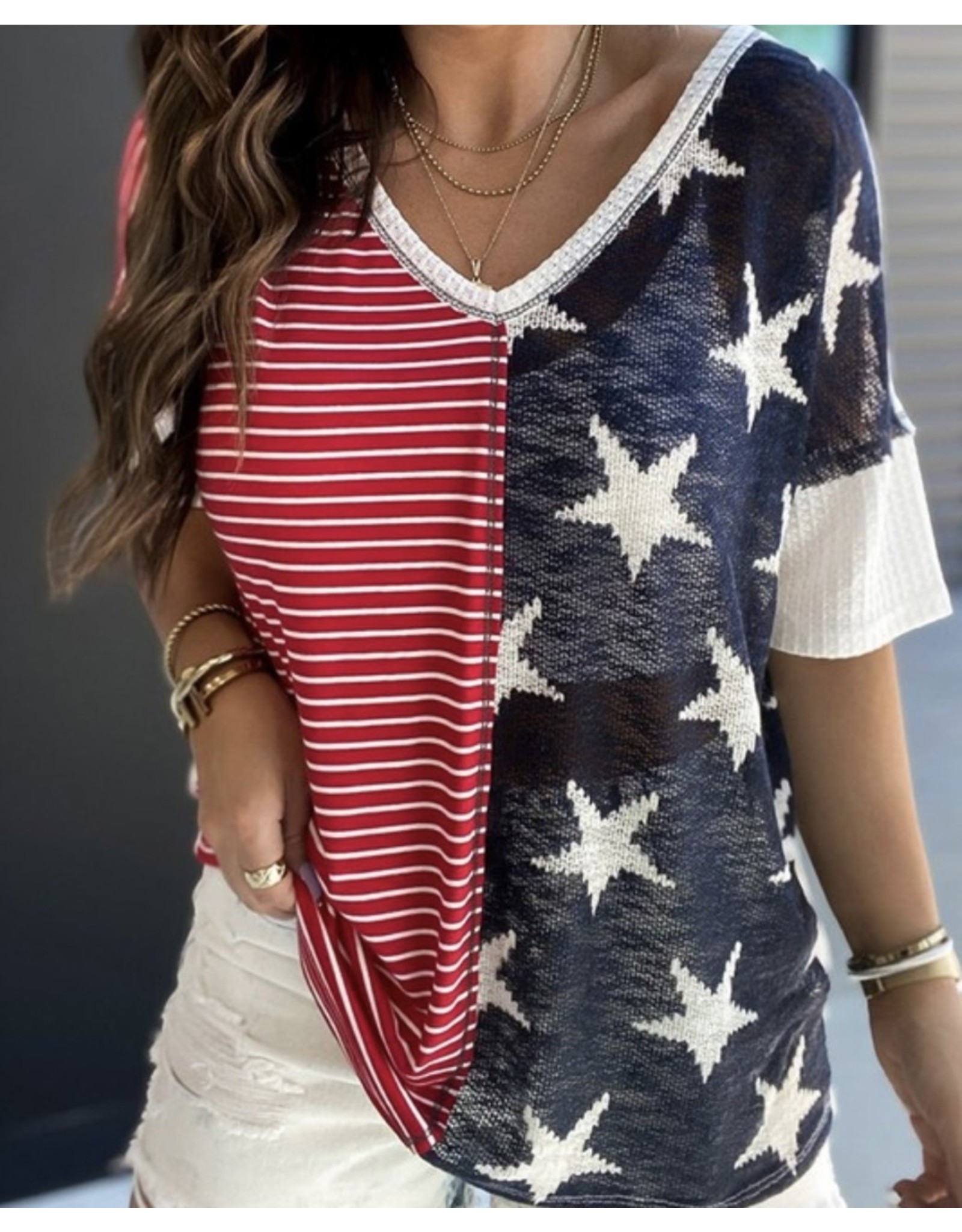 LATA USA stars & stripes knit top