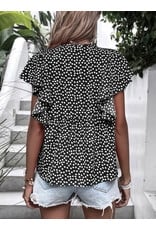 LATA Black floral ruffle sleeve blouse