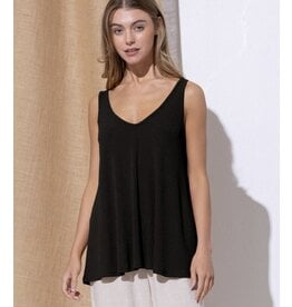 Black ribbed v neck swing tank