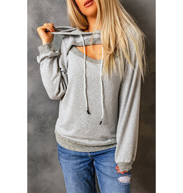 LATA Gray cut out bust drawstring hoodie