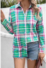 LATA Green Plaid L/S Button Down Shirt