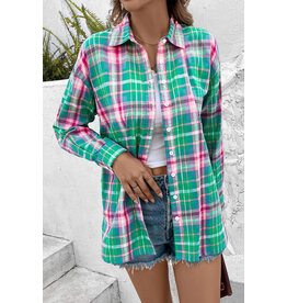 LATA Green Plaid L/S Button Down Shirt