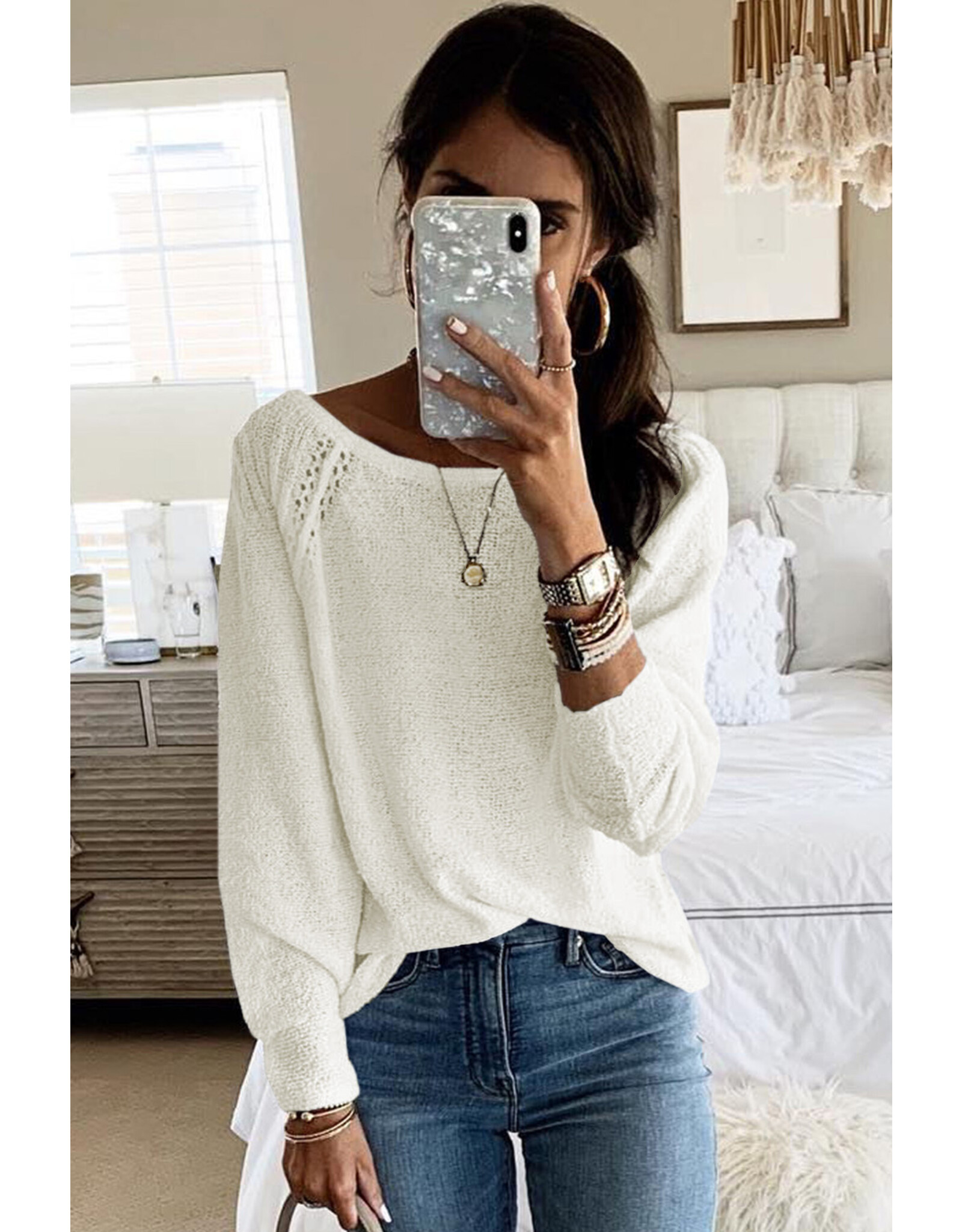 LATA White L/S Cutout Sweater
