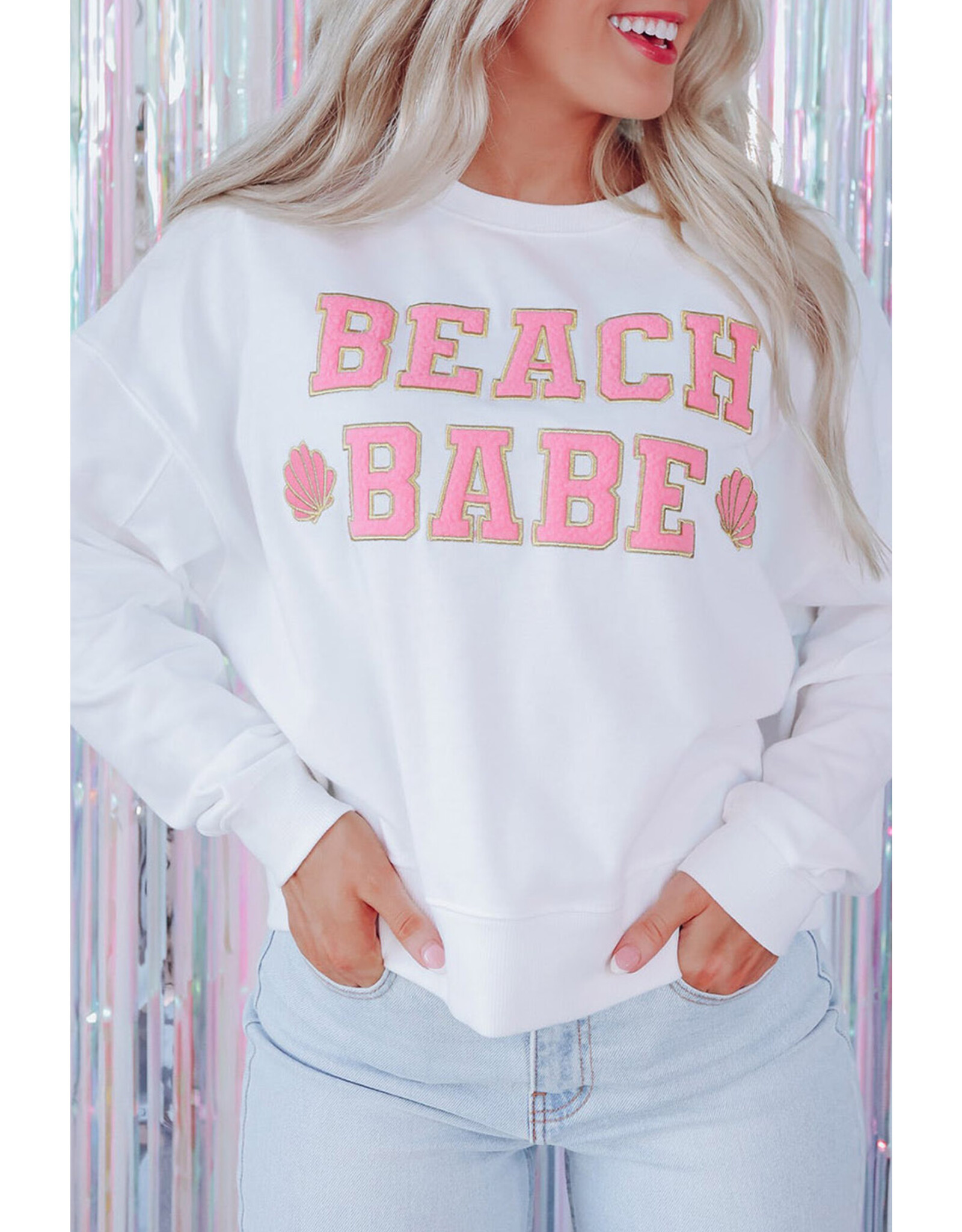 LATA White BEACH BABE Sweatshirt