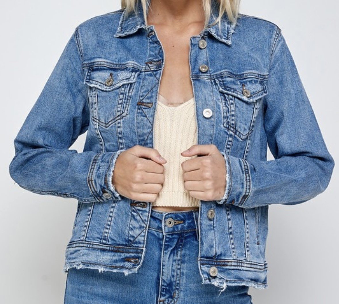 aturustex Women Cropped Distressed Denim Jacket Vintage Button Up Long  Sleeve Ripped Outerwear Tops - Walmart.com