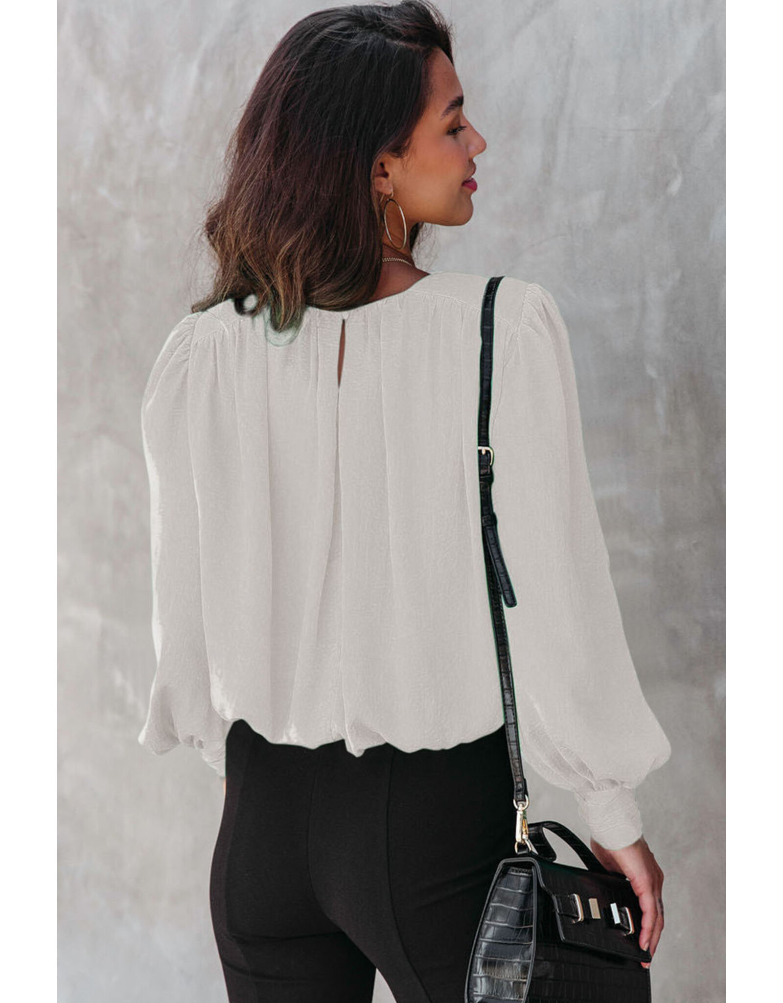 LATA Buttoned Cuff Pleated Blouse