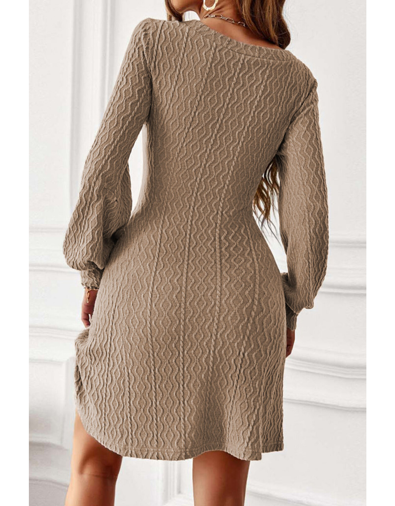 LATA Beige Textured Sweater Dress