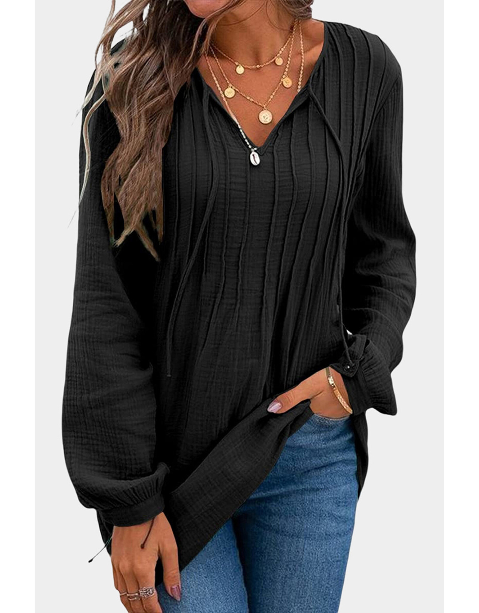 LATA Casual Pleated Textured Top