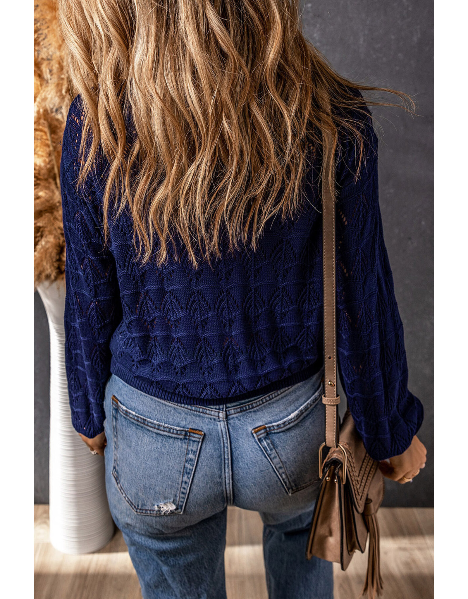 LATA Blue crochet knit cardigan sweater
