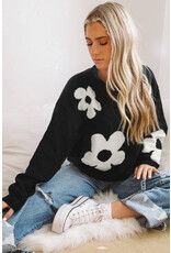 LATA Black Big Flower Knit Sweater