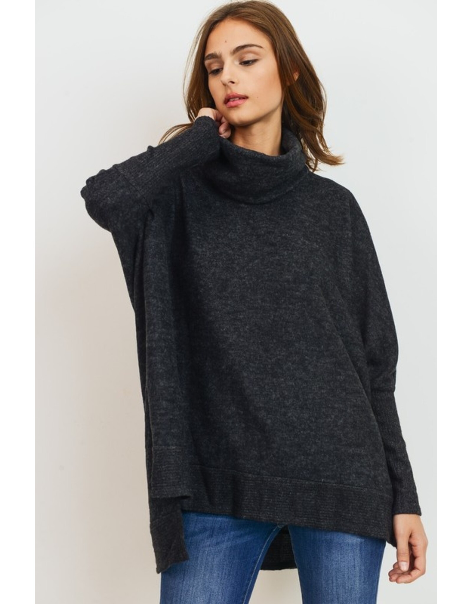 Charcoal relaxed cowl turtleneck tunic