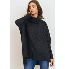 Charcoal relaxed cowl turtleneck tunic