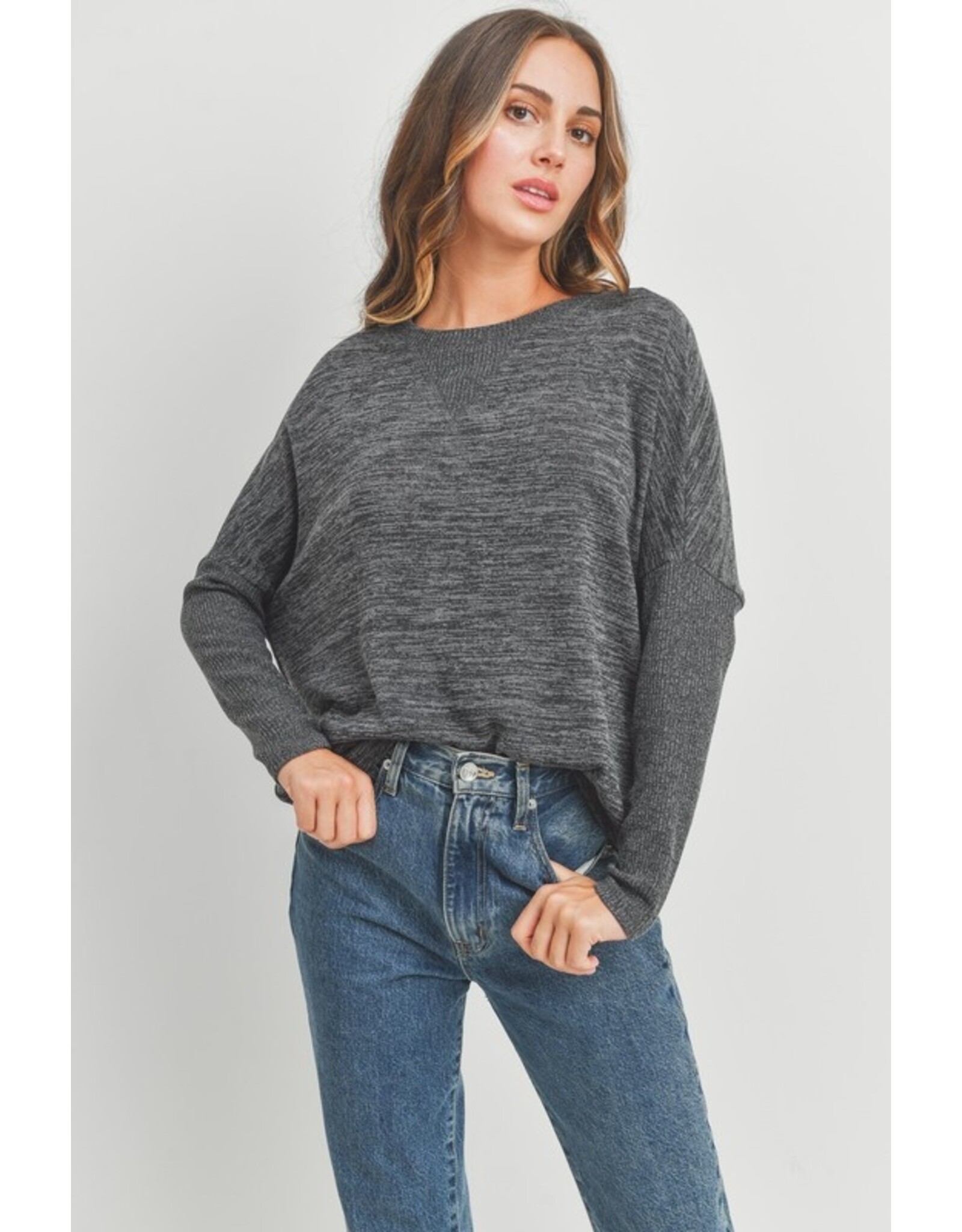 Charcoal round neck long slv