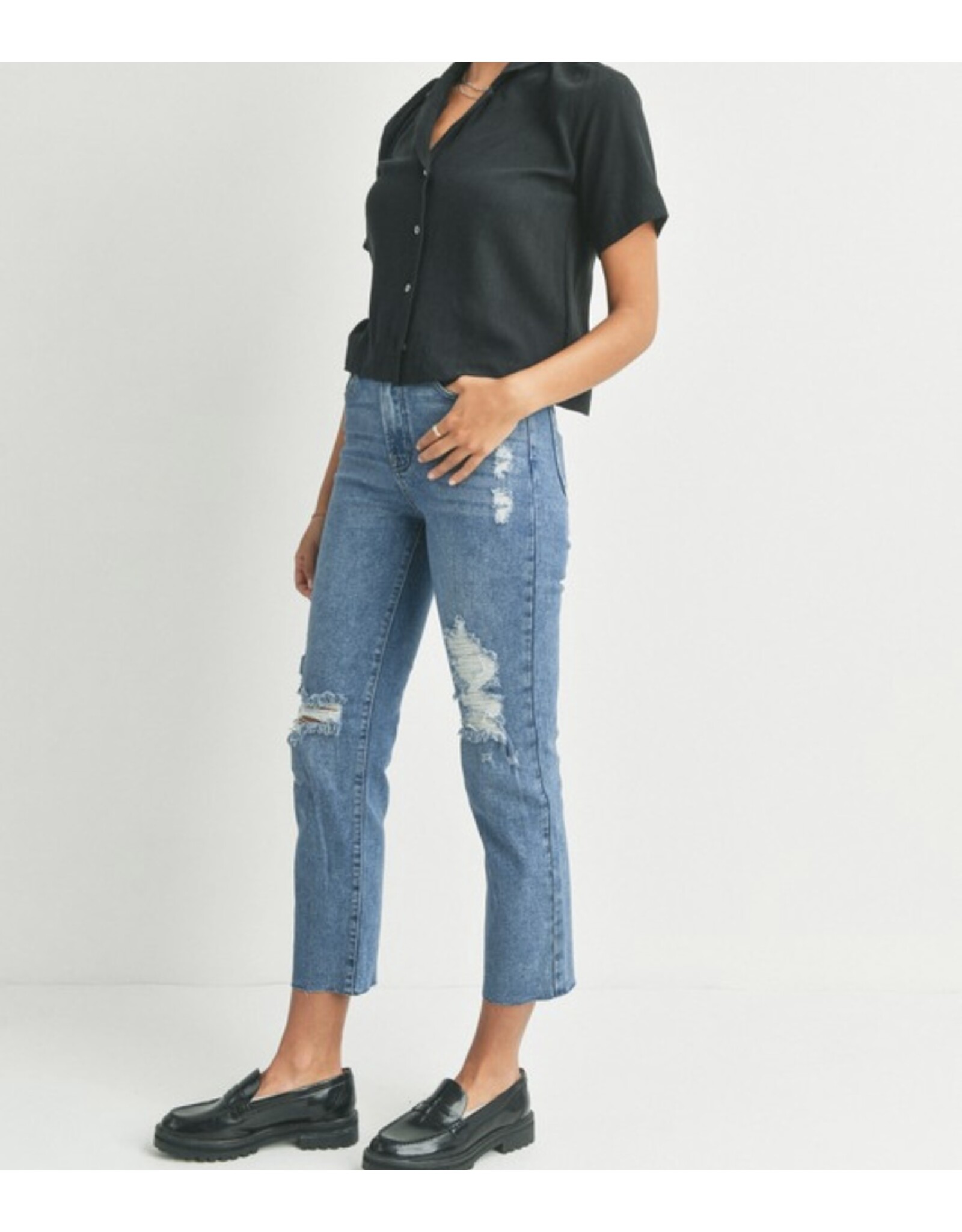 Dark denim high rise destroyed jeans - LA Trends Addict