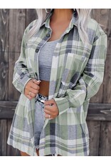 LATA Plaid pocketed button up top