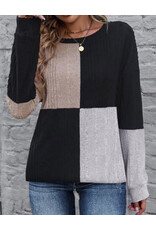 LATA Black Colorblock Textured Knit Top