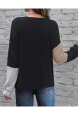 LATA Black Colorblock Textured Knit Top