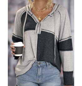 LATA Gray Colorblock Henley Hoodie