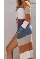 LATA Colorblock Long Knit Cardigan